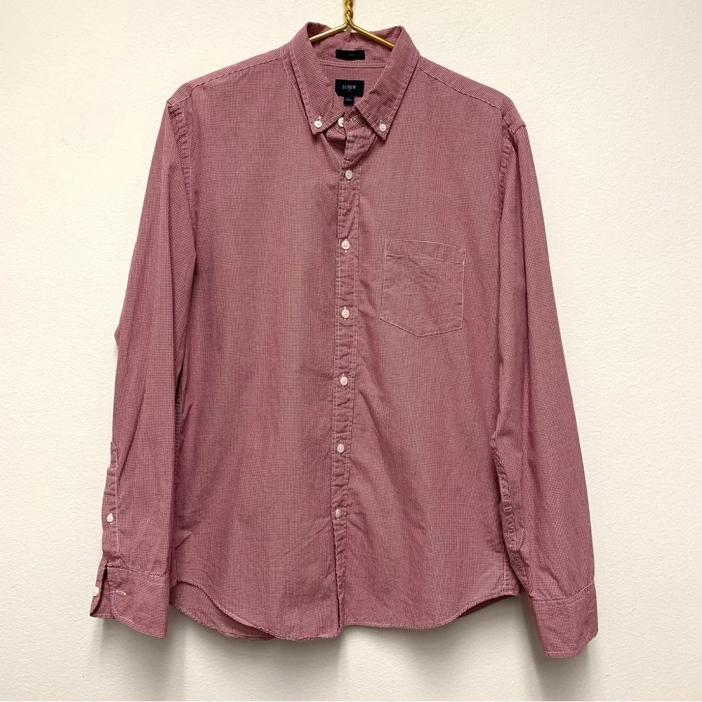 J Crew Slim Washed Button Down Shirt Size Large Mini Gingham Check Red Cotton‎ - Picture 2 of 10